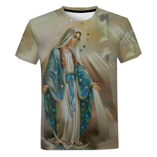 Virgin Mary Graphic Áo nam Nữ 3d In Hình Quá Khổ Áo Bông Tai Kẹp Dạo Phố Tay Ngắn Áo Tee Quần Áo