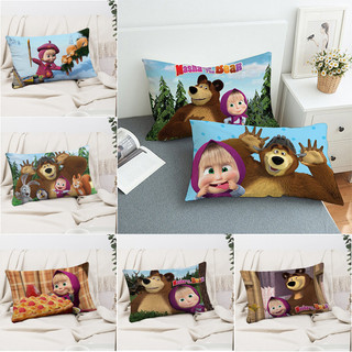 Vỏ gối Masha Và Gấu dễ thương, polyester 1 mặt, hình chữ nhật, dùng cho sofa phòng ngủ hoặc ô tô, trang trí nhà (không kèm ruột gối)