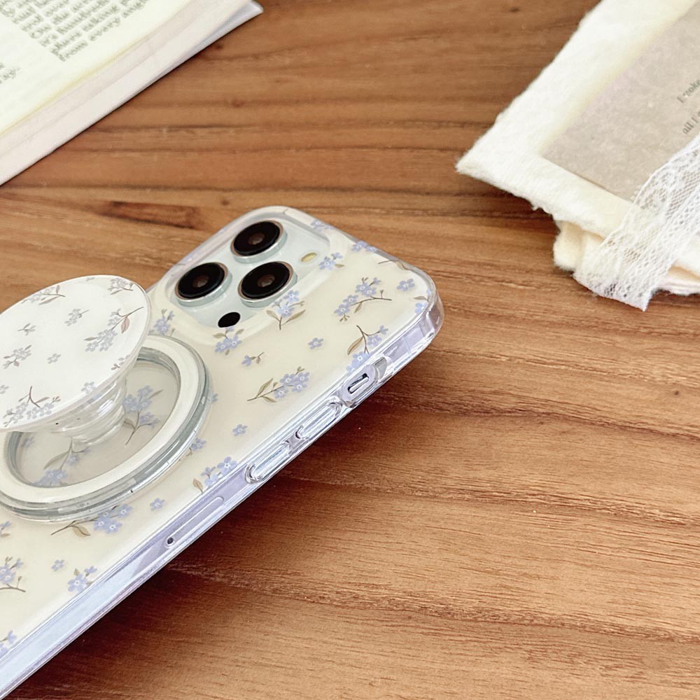 Ốp Lưng Cứng Tương Thích Với iPhone 11 12 12Pro 12ProMax 13 13Pro 13ProMax 14 14Pro 14ProMax 15 15Pro 15ProMax 16 Pro 16ProMax 17 Pro 17ProMax Ốp Nam Châm Họa Tiết Hoa Xanh