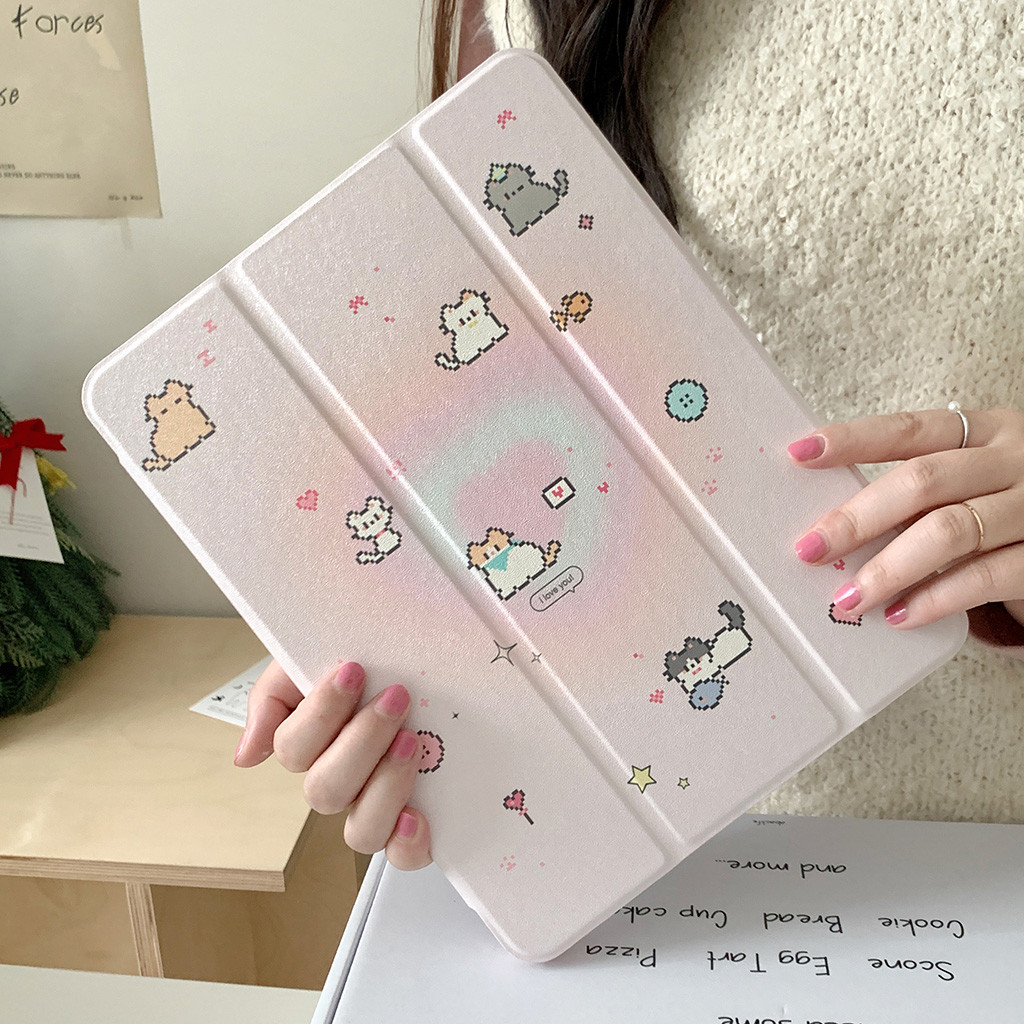 2024 Vỏ Mới Gương Acrylic Cứng Tương Thích Với iPad Air 11 13 2024 Pro 11 13 Mèo Và Cá Họa Tiết Da