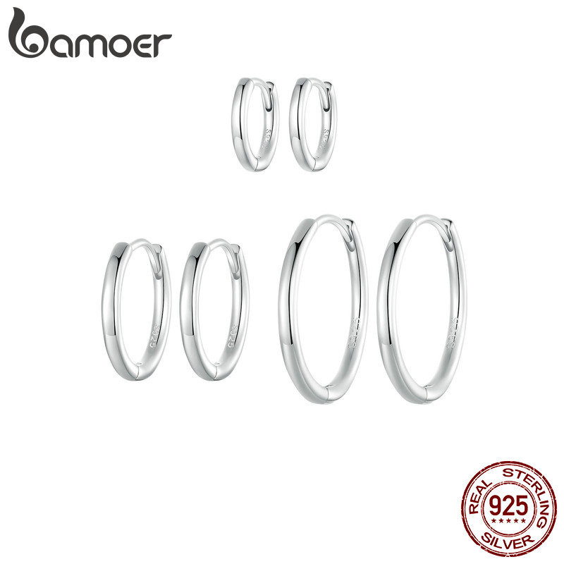Bông tai vòng bạc Bamoer 925 Sterling Quà tặng trang sức tối giản cho nữ