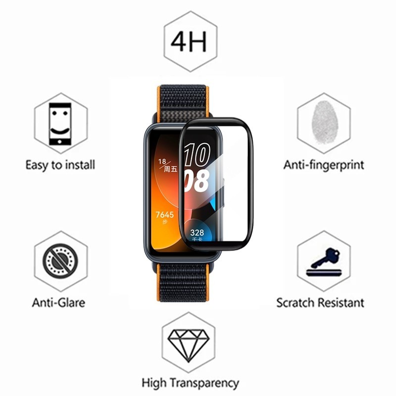 Honor Band9 Band7 Band6 Band5 Band4 1-3 Cái 999D Full Cover HD Cong viền đen Kính cường lực cho Honor Band 9 7 6 5 4 Chống vân tay Chống trầy xước Bảo vệ màn hình đồng hồ