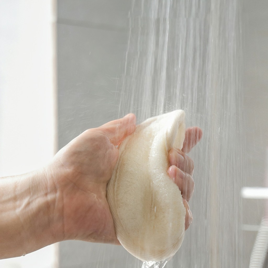 Bông tắm và rửa mặt bằng xơ mướp tự nhiên giúp massage da và loại bỏ tế bào chết nhẹ nhàng hàng 14.5X10cm FETA