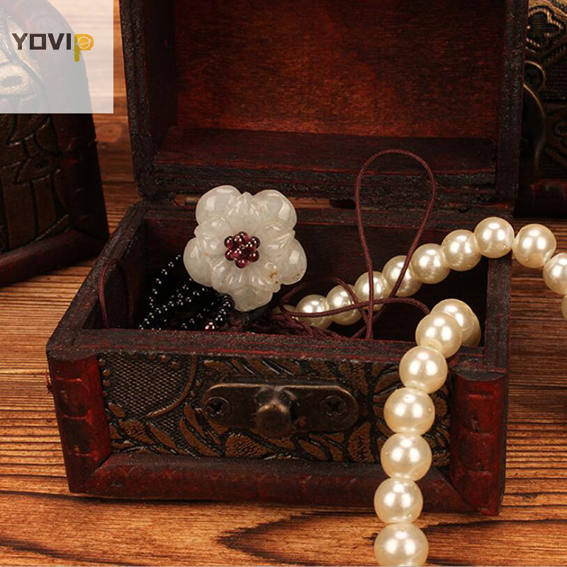 Yovip Cổ Gỗ Kho Báu Ngực Hộp Bảo Quản Trang Sức Tổ Chức Hộp Quà VN