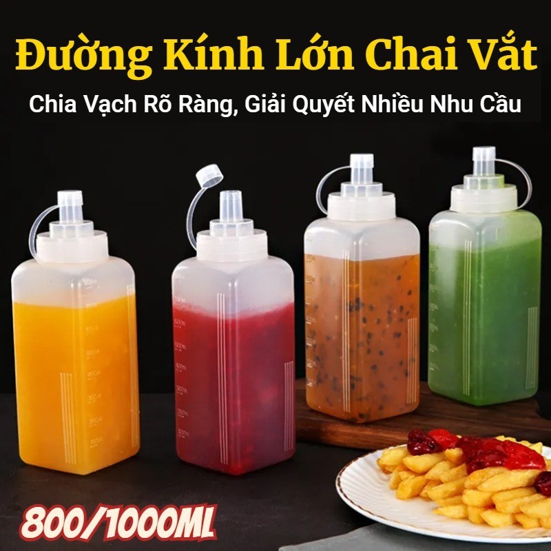 Đường Kính Lớn Nhựa Đựng Sốt/Mứt Có Nắp, Siro, Nước Trái Cây, Trà Sữa, Dầu Ép, Dung Tích 800mML/1000ML