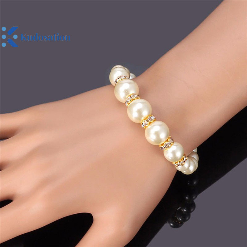 Kudosation 3in1 Bộ Thanh Lịch Mô Phỏng Ngọc Trai Vòng Cổ Bông Tai Vòng Cổ Dài Nữ Cô Dâu Cưới Trang Sức Quà Tặng