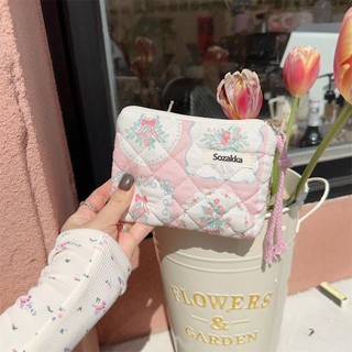 [Crush] Ví đựng tiền xu, Ví đựng tiền xu nhỏ di động, Túi dây kéo Cotton họa tiết hoa thời trang dành cho nữ