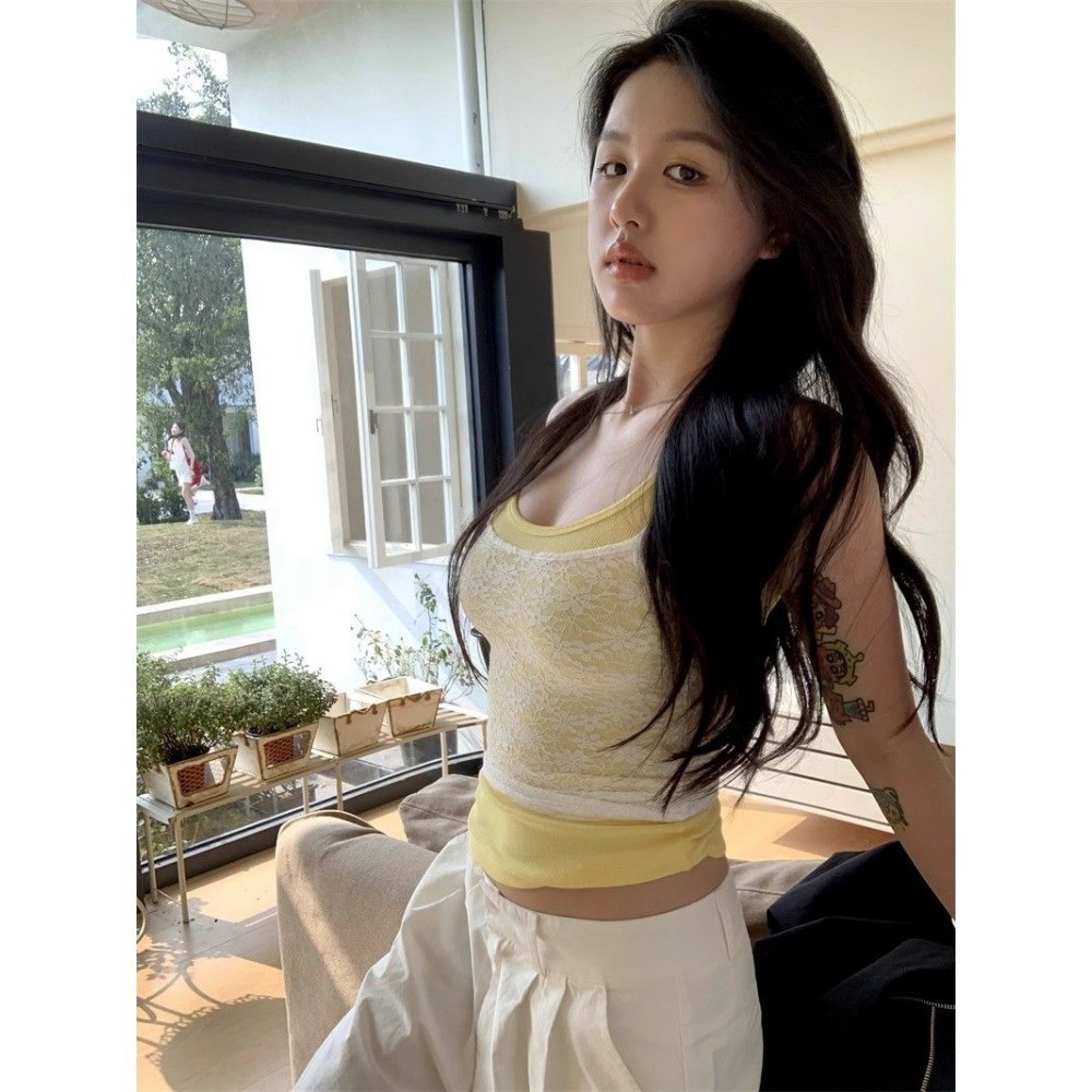 RICH-THEY Áo Hai Dây Áo Croptop Có Dây Gợi Cảm Dành Cho Nữ Bộ Hai Dây Treo Ren Thời Trang Mùa Hè Mới | BigBuy360 - bigbuy360.vn
