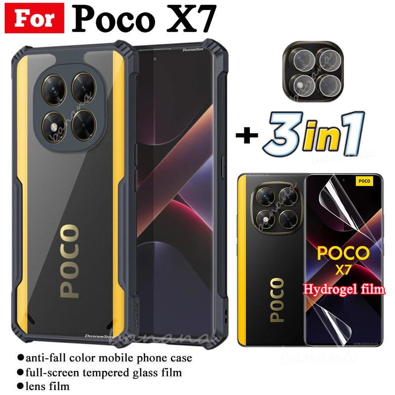 Ốp điện thoại di động chống rơi 3in1 Poco X7 cho Poco X7 Pro Poco C75 C65 Phim kính cường lực + Phim ống kính