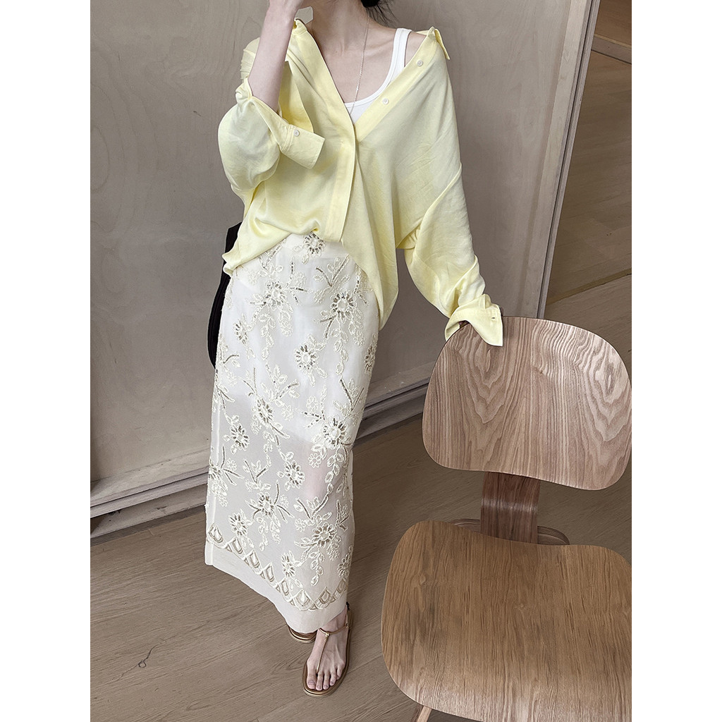Váy hai lớp nữ mùa xuân phong cách mới, sợi đính kim sa lấp lánh