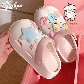 Xixitiao Sáng Tạo Nút Nhiều Màu Sắc Mùa Hè Mặc Ngoài Bé Gái Hàn Quốc Giày Lỗ Gấu Dễ Thương