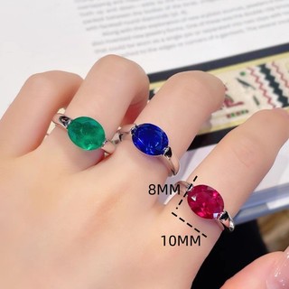Châu Âu Mỹ ins Phong Cách Mới Ngọc Bảo Cao Carbon Kim Cương Đỏ Corundum Xanh Cột Sống Nhẫn Nữ