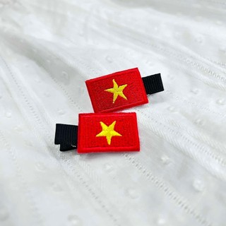 Set Kẹp Tóc Lá Cờ Tổ Quốc Việt Nam Thêu Xịn Có Bọc Vải Phần Kẹp Tóc