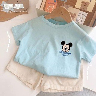 Áo thun trẻ em cotton 100%- In hình chuột Mickey dễ thương -Áo tay ngắn thoáng mát, mềm mại cho bé trai bé gái