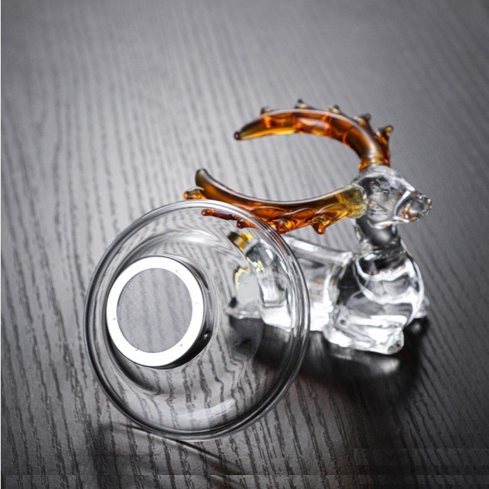 Lọc Trà Thủy Tinh Chịu Nhiệt Hình Chú Hươu Với Lưới Lọc Inox 304