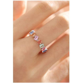 Nhẫn Cầu Vồng Zircon Kẻ Sọc Mạ Bạc Có Thể Điều Chỉnh Nhẫn Nữ Starlight Nhật Bản Ánh Sáng Thời Trang Sang Trọng Thiểu Số Thiết Kế Giả Tourmaline Nhẫn