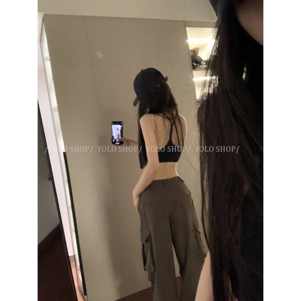 Quần lót Cotton nguyên chất Dây cổ dây lưng Sling Back Back Vest có miếng đệm ngực