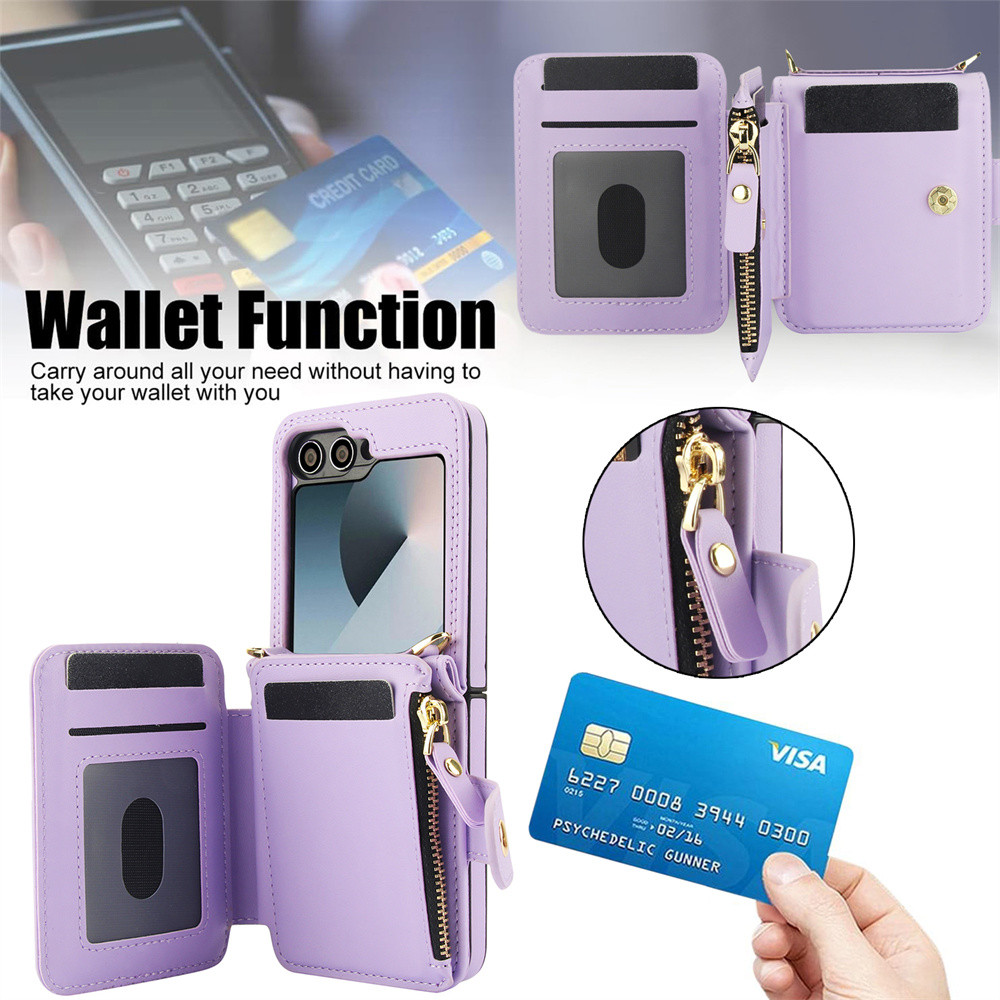 Ốp Điện Thoại Đeo Tay Đeo Ngang Cho Samsung Galaxy Z Flip 6 5 4 3 Flip6 Flip5 Flip4 Flip3 Ví Có Đựng Thẻ Bao Da
