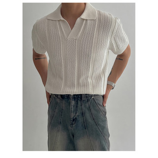 DICHUANGZHE Men's Short Sleeve POLO Shirt Knitted V-Neck Casual Top