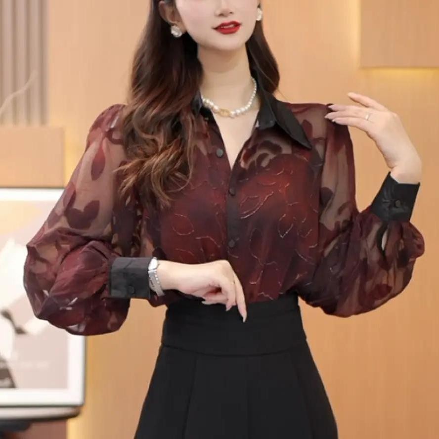 ✨Thiết Kế Thời Trang Niche In Hình Áo Sơ Mi Dài Tay Nữ 2025 Xuân Thu Tất Cả Trận Đấu Sang Trọng Ôm Hơn Áo Sơ Mi 25.3.26