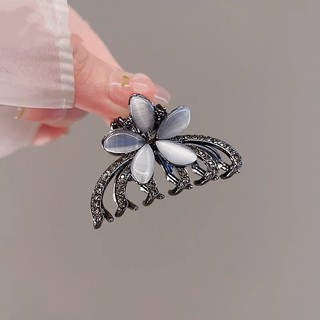 Mauropoli Kẹp tóc Opal sang trọng màu đen, kẹp cá mập nửa mảnh cho nữ, mũ đội đầu