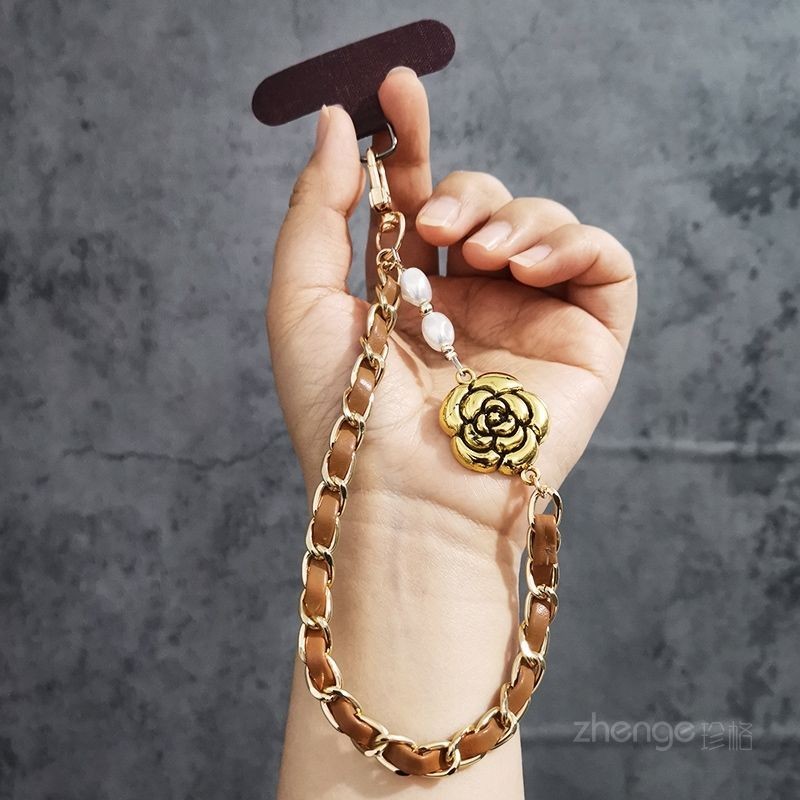 Phụ Kiện Điện Thoại Di Động Dây Xích Thẻ Da Camellia Nữ ins Di Động Chống Sốc Dây Đeo Cổ Tay Thời Trang Phong Cách Chanel Điện Thoại Di Động Chống Mất Dây Xích Treo Túi Đựng Thẻ Camera