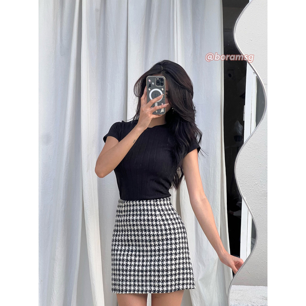 Chân váy dạ bố chữ A, chân váy tweed cao cấp BORAM SG (có quần bảo hộ)