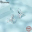 Bamoer 925 Sterling Sliver Vòng Bông Tai Thiết Kế Nơ Dễ Thương Hàng Ngày Ocassion Trang Sức Quà Tặng Cho Nữ Bé Gái Học Sinh