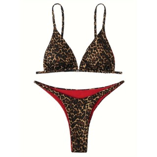 Đồ bơi nữ Tam giác da báo cổ chữ V hai mảnh Bikini Đồ bơi