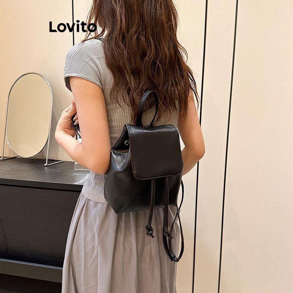 Ảnh Lovito Balo Màu Trơn Đơn Giản Đa Năng Thường Ngày Cho Nữ LFA23192 2