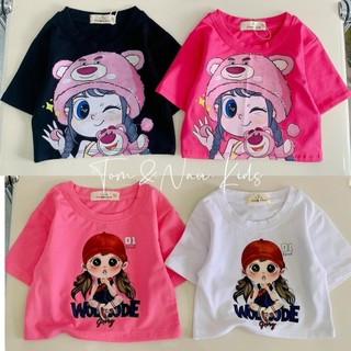 AT31-M-[tomnaukids] Áo thun cộc tay croptop bé gái họa tiết dễ thương - Size 8-35Kg