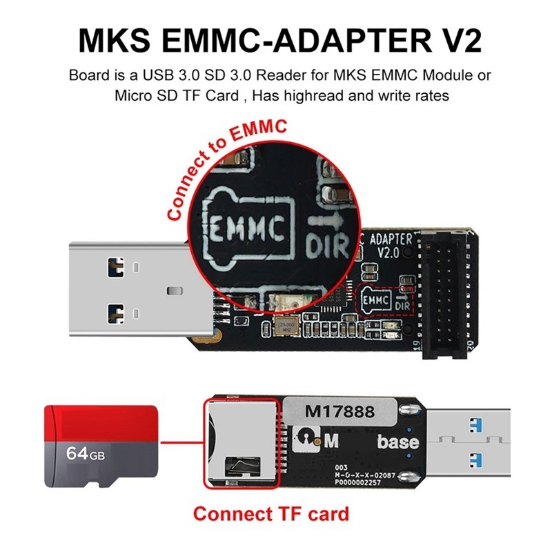 Đầu đọc thẻ USB 3.0 cho MKS EMMC-ADAPTER V2, Micro-SD/TF, phụ kiện MKS Pi/SKIPR