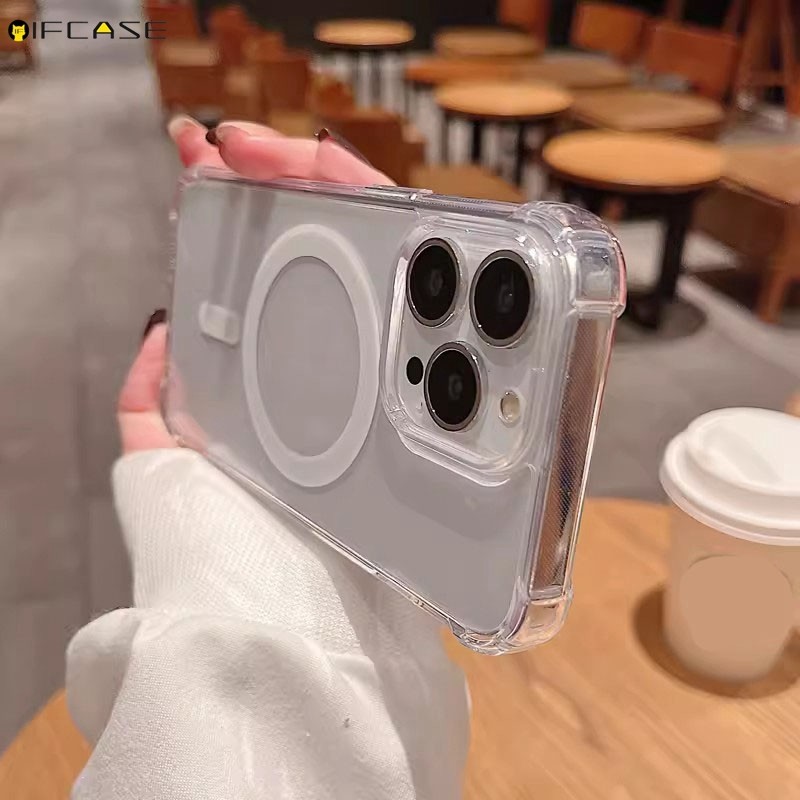 Ốp Từ Tính Tương Thích Cho iPhone 15 14 Plus 13 12 11 Pro Max Ốp Điện Thoại Thu Hút Từ Tính Bốn Góc Chống Rơi Chống Sốc Trong Suốt Trong Suốt Vỏ Đơn Giản Ốp Lưng