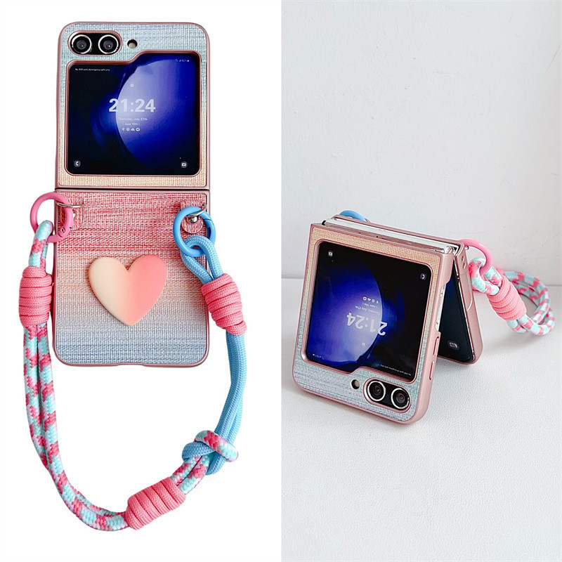 Sang Trọng Hàn Quốc Nhiều Màu Sắc Trái Tim Tình Yêu Di Động Dây Dành Cho Samsung Galaxy Z Flip5 5G Z Flip5 Zflip3 Flip 4 Flip5 Vỏ Chống Sốc