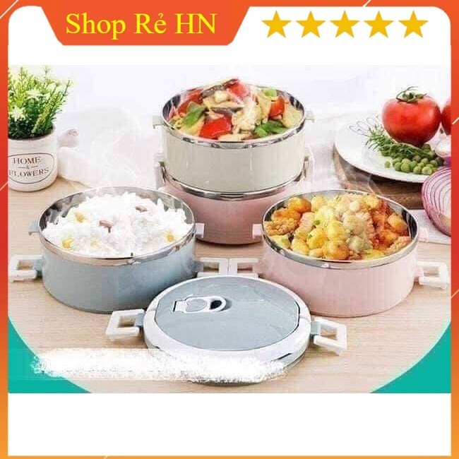 Hộp đựng cơm cặp lồng, hộp cơm giữ nhiệt lúa mạch . ruột INOX 4 tầng , có quai sách tiện lợi