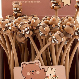 [Mực Đen] Bút Bi Silicon Thân Mềm Brown Bear Lúc Lắc, Bút Bi Mực Gel Khô Nhanh, Mực Đều, Nét Chữ Đẹp