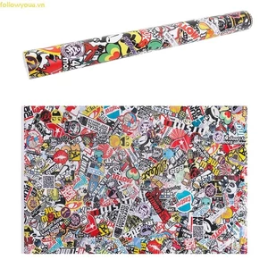 Fol Rock Panda Hoạt Hình Graffiti Xe Miếng Dán Bom Bọc Tấm Decal Dán 20 x 30
