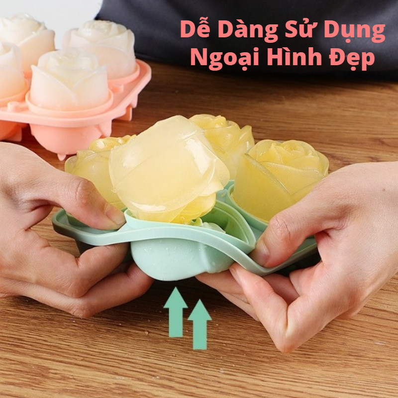 Khuôn Làm Đá 4 Viên Hình Bông Hoa Hồng,Dễ Sử Dụng, Khắc Rõ Ràng, Chất Liệu Silicon Cấp Thực Phẩm