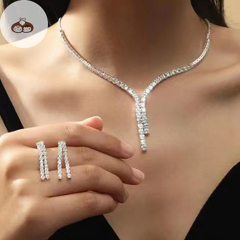 Ars 2 Chiếc Đơn Giản Hình Học Zircon Vòng Cổ Bộ Bông Tai Nữ Cưới Cô Dâu Bộ Trang Sức Phụ Kiện Quà Tặng VN