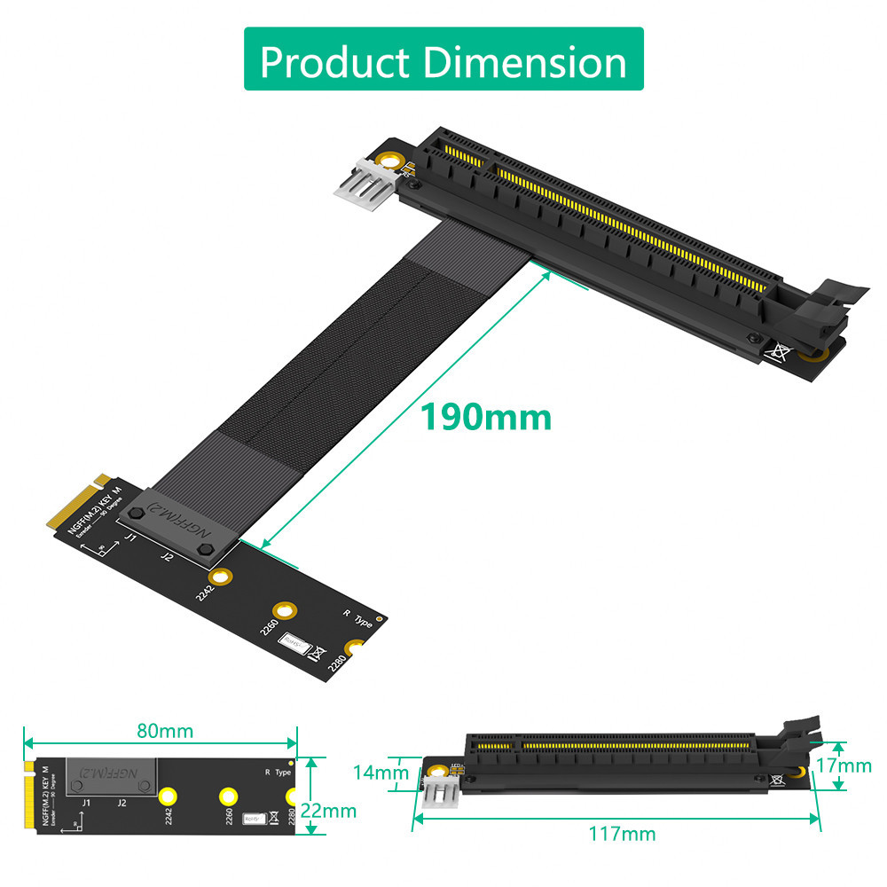Thẻ chuyển đổi nâng thẻ đồ họa JMT M.2 NGFF Key M sang PCI-E 16x với cáp mở rộng Nvme sang PCI-E 6X