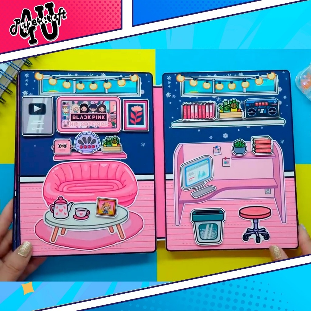ĐỒ CHƠI NGÔI NHÀ BÚP BÊ GIẤY CẮT THỦ CÔNG DIY - MẪU TA22 - DINH THỰ BLACKPINK - TẶNG KÈM BÚP BÊ NHÓM NHẠC BLACKPINK