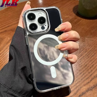 [Jlk] Dành Cho iPhone 15 Pro Max Gương Bạc Sang Trọng Khung Silicon Từ Tính Ốp Lưng Điện Thoại Cho iPhone 12 13 14 Plus Vỏ Bảo Vệ
