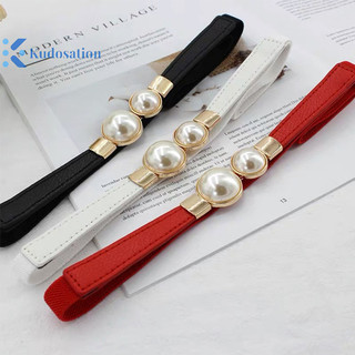 Kudosation Ngọc Trai Khóa Thắt Lưng Da Đầm Váy Eo Co Giãn Mỏng Nữ Thắt Lưng Nữ Thắt Lưng Phụ Kiện