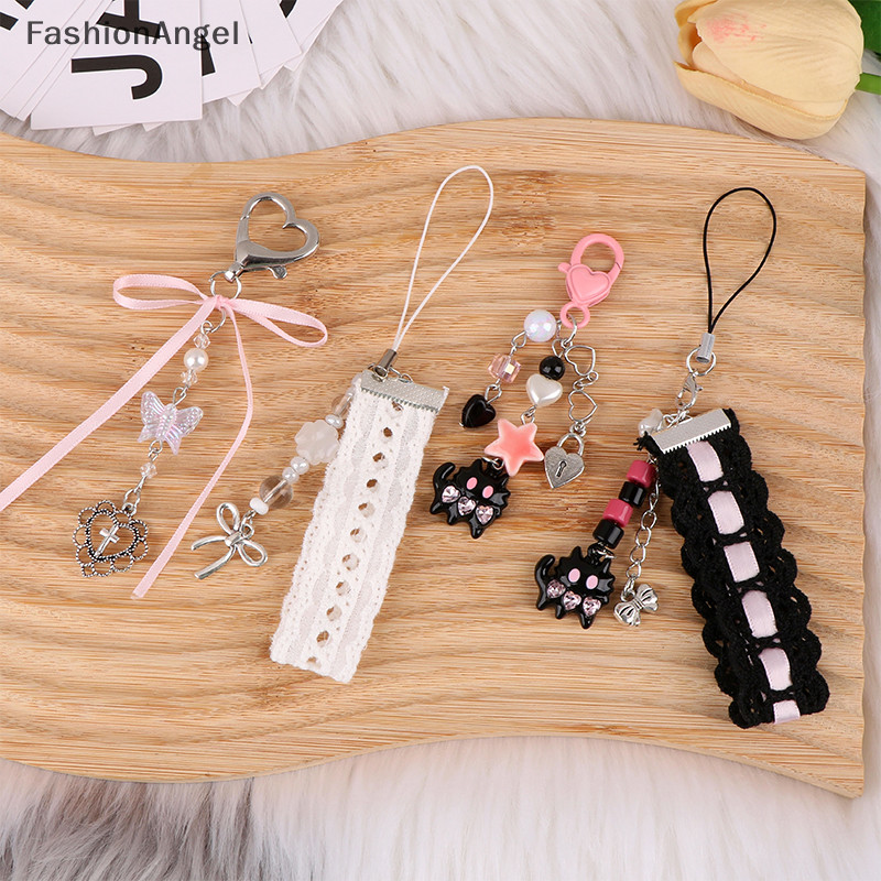 Fashionangel Gothic Ruy Băng Con Chó Con Dây Xích Điện Thoại Chữ Thập Tình Yêu Móc Khóa Mặt Dây Chuyền Tai Nghe Ngọt Ngào Chống Mất Dây Túi Trang Trí TH