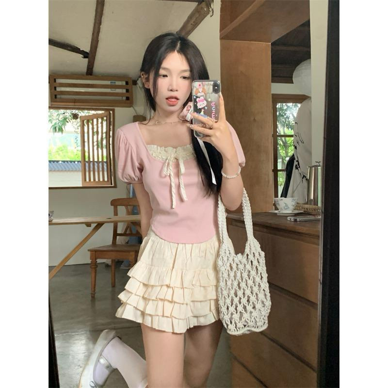 ÁO THUN CROPTOP PHỐI BÈO TRƯỚC CỘT NƠ H660