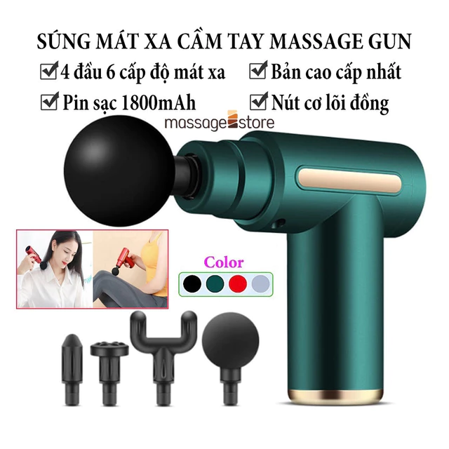 Súng Massage Cầm Tay FASCIAL GUN 4 đầu 6 cấp độ Máy Massage Mini, Máy Mát Xa Cầm Tay, Súng Mát Xa Gia Dụng Giá Rẻ số 1