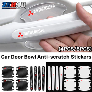 4 / 8 Cái Mitsubishi Trong Suốt Cửa Xe Ô Tô Bát Miếng Dán Chống Trầy Xước Miếng Dán Tay Nắm Cửa Ô Tô Bảo Vệ Phiên Bản Dày Sợi Carbon Textur Cho Xpander Cross Pajero Outlander Sport E