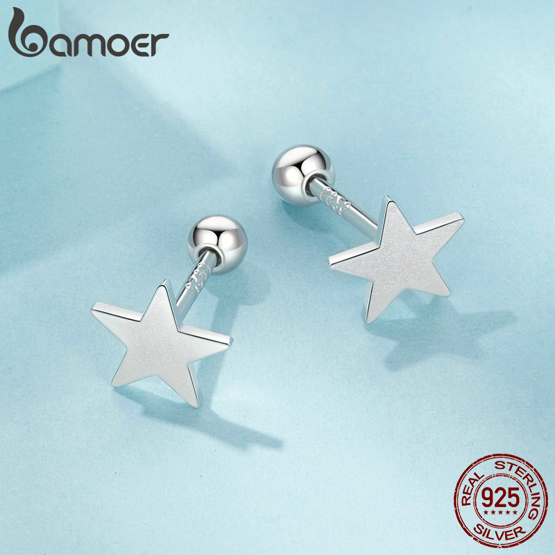 Bamoer 925 Sterling Sliver Studs Bông Tai Ngôi Sao Tròn Trang Sức Quà Tặng Cho Nữ