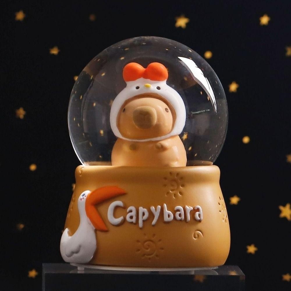 Đồ trang trí búp bê PWSEND, Quả bóng pha lê hoạt hình bằng nhựa Capybara, Kim sa tươi Đèn điện thủ công Phòng ngủ