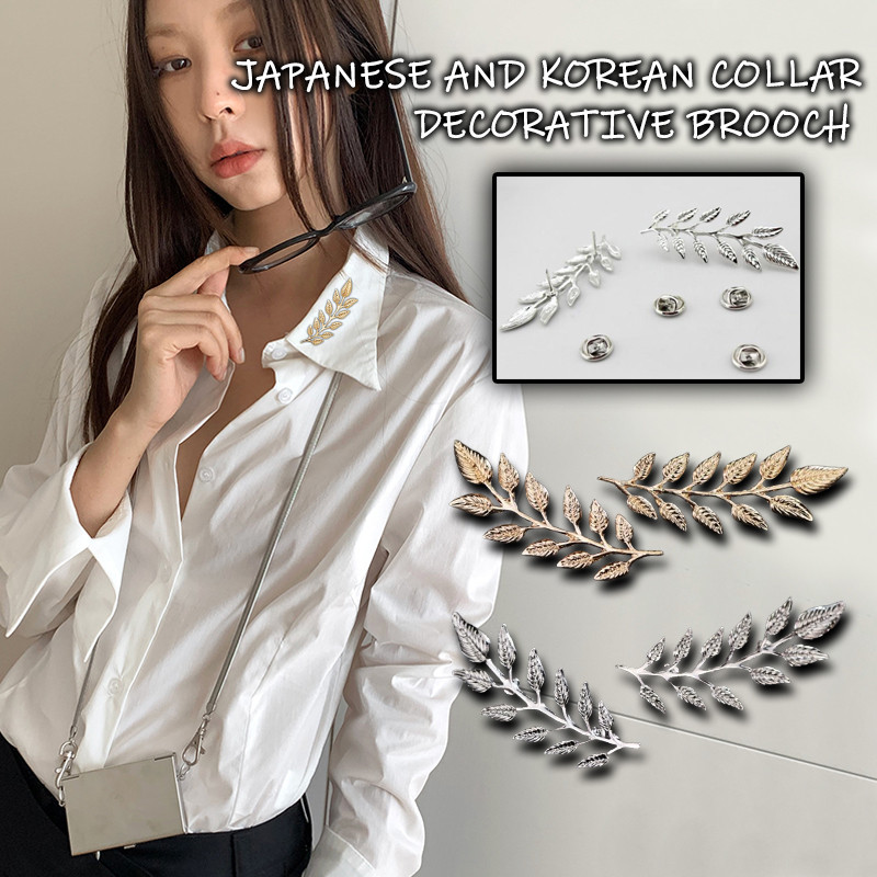 [Yunyuan] Trang sức cao cấp Hàn Quốc Trang sức sang trọng cổ điển Ba chiều Lá cây Trâm cài cổ áo Áo sơ mi tai lúa mì Nút cổ áo